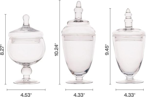 Elements Glass Apothecary Jars, Set Of 3, Clear, Wedding Decor, Candy Buffet, Bathroom Storage, Table Centerpiece - Image 6