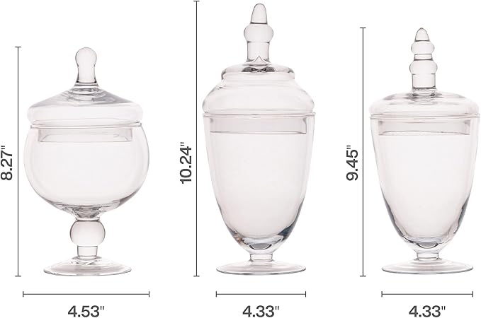 Elements Glass Apothecary Jars, Set Of 3, Clear, Wedding Decor, Candy Buffet, Bathroom Storage, Table Centerpiece - Image 6
