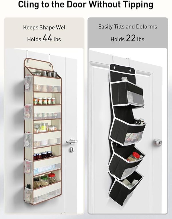 Yecaye 1 Pc 5 Tier Over the Door Organizer with 15 Pockets | 44lb Load Over the Door Storage | No Sagging Closet Organizers and Storage | Versatile Nursery Hanging Organizers for Home Dorm - Beige - Image 3