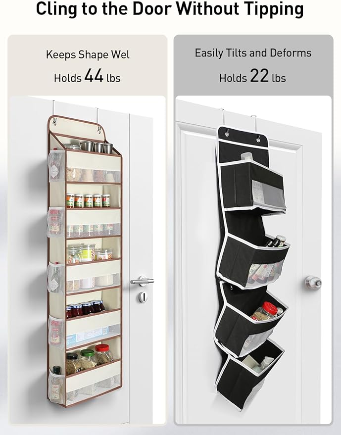 Yecaye 1 Pc 5 Tier Over the Door Organizer with 15 Pockets | 44lb Load Over the Door Storage | No Sagging Closet Organizers and Storage | Versatile Nursery Hanging Organizers for Home Dorm - Beige - Image 3