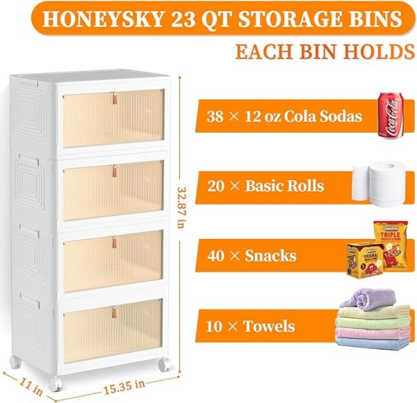 4 Tier Plastic Storage Bins 23QT, Stackable Storage Containers with Wheels and Lids, Folding Storage Boxes,Closet Organizers and Storage,Collapsible Organization and Storage for Bedroom,Kitchen,Dorm - Image 3