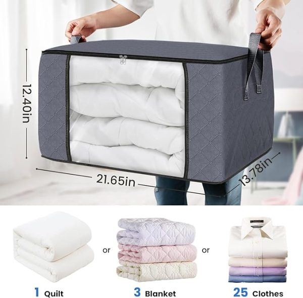 Fab totes 6 Pack Clothes Storage, Foldable Thik Fabric Blanket Storage Bags, Storage Containers for Organizing Bedroom, Closet, Clothing, Comforter, Organization and Storage with Lids and Handle, Grey - Image 5