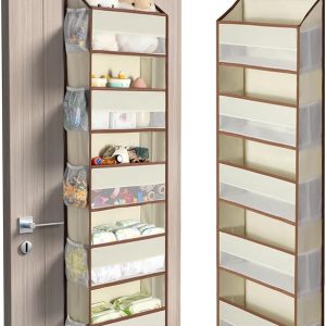 Yecaye 1 Pc 5 Tier Over the Door Organizer with 15 Pockets | 44lb Load Over the Door Storage | No Sagging Closet Organizers and Storage | Versatile Nursery Hanging Organizers for Home Dorm - Beige