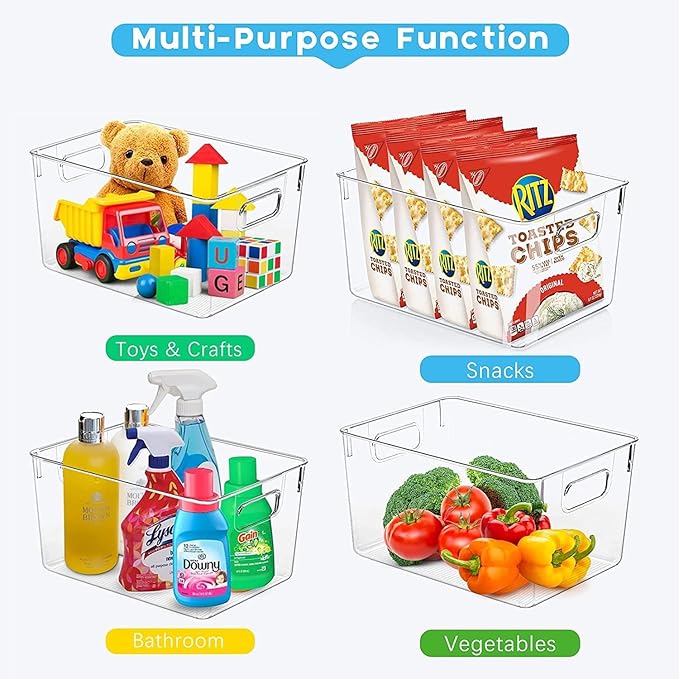 Set of 8 Clear Plastic Storage Bins, 4 Large and 4 Small Stackable Storage Containers for Pantry Organization and Kitchen Storage Bins,Home Edit and Cabinet Organizers - Image 4