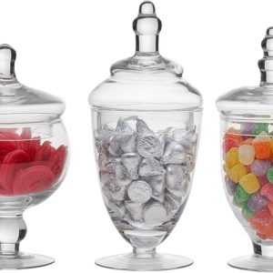 Elements Glass Apothecary Jars, Set Of 3, Clear, Wedding Decor, Candy Buffet, Bathroom Storage, Table Centerpiece