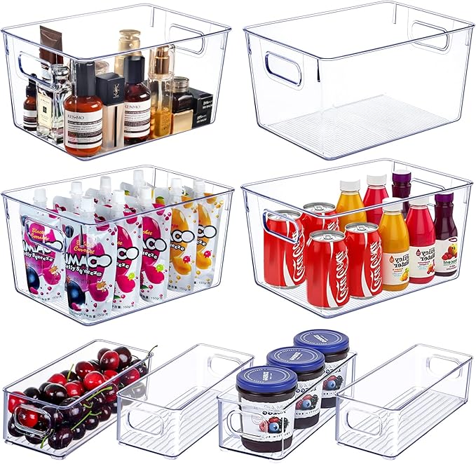 Set of 8 Clear Plastic Storage Bins, 4 Large and 4 Small Stackable Storage Containers for Pantry Organization and Kitchen Storage Bins,Home Edit and Cabinet Organizers - Image 6