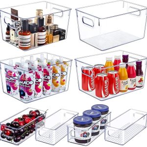 Set of 8 Clear Plastic Storage Bins, 4 Large and 4 Small Stackable Storage Containers for Pantry Organization and Kitchen Storage Bins,Home Edit and Cabinet Organizers