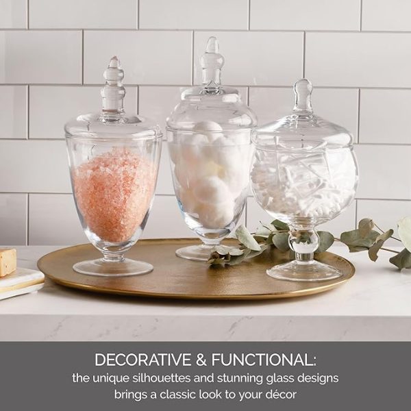 Elements Glass Apothecary Jars, Set Of 3, Clear, Wedding Decor, Candy Buffet, Bathroom Storage, Table Centerpiece - Image 4