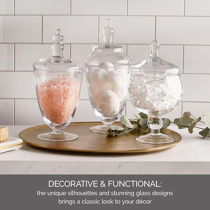 Elements Glass Apothecary Jars, Set Of 3, Clear, Wedding Decor, Candy Buffet, Bathroom Storage, Table Centerpiece - Image 4