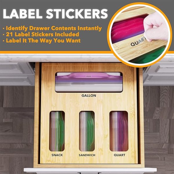 SpaceAid Bag Storage Organizer for Kitchen Drawer, Bamboo Organizer, Compatible with Gallon, Quart, Sandwich and Snack Variety Size Bag (1 Box 4 Slots) - Image 5