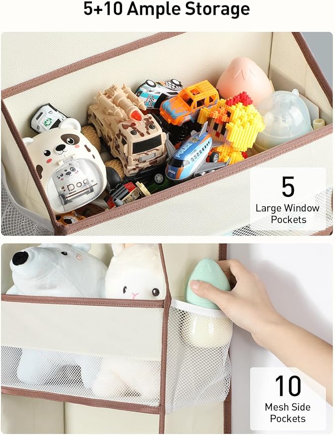 Yecaye 1 Pc 5 Tier Over the Door Organizer with 15 Pockets | 44lb Load Over the Door Storage | No Sagging Closet Organizers and Storage | Versatile Nursery Hanging Organizers for Home Dorm - Beige - Image 2