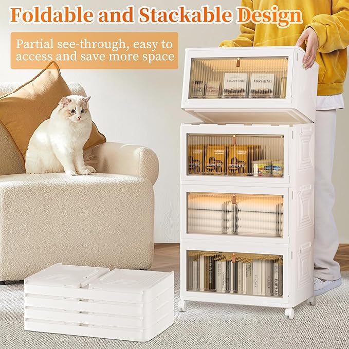 4 Tier Plastic Storage Bins 23QT, Stackable Storage Containers with Wheels and Lids, Folding Storage Boxes,Closet Organizers and Storage,Collapsible Organization and Storage for Bedroom,Kitchen,Dorm - Image 5