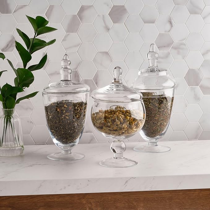 Elements Glass Apothecary Jars, Set Of 3, Clear, Wedding Decor, Candy Buffet, Bathroom Storage, Table Centerpiece - Image 3
