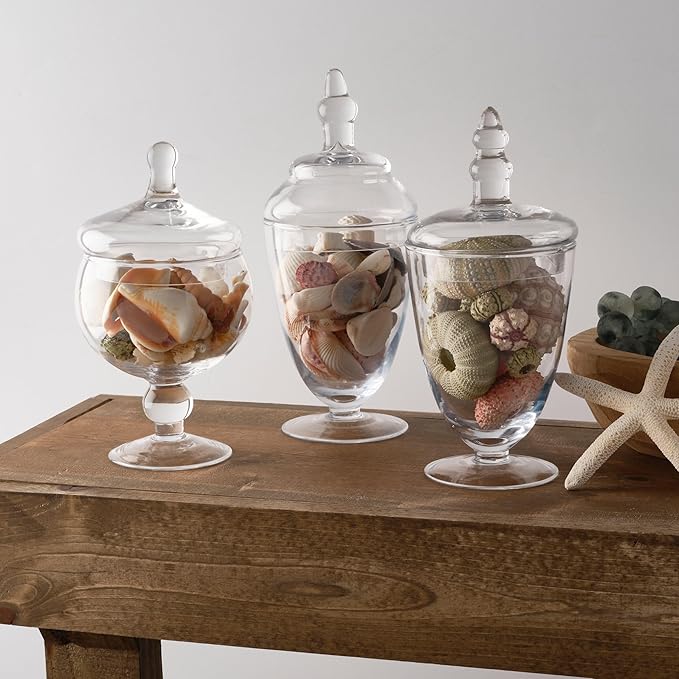 Elements Glass Apothecary Jars, Set Of 3, Clear, Wedding Decor, Candy Buffet, Bathroom Storage, Table Centerpiece - Image 2