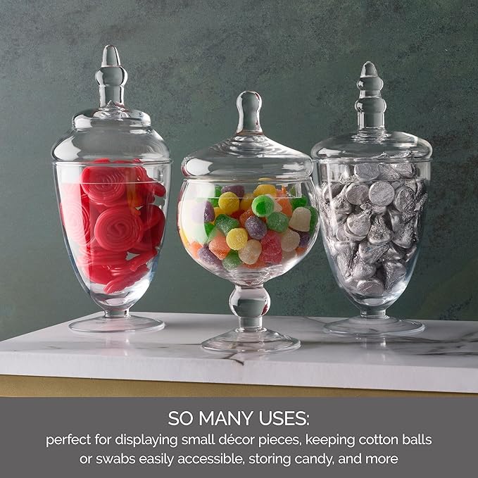 Elements Glass Apothecary Jars, Set Of 3, Clear, Wedding Decor, Candy Buffet, Bathroom Storage, Table Centerpiece - Image 5